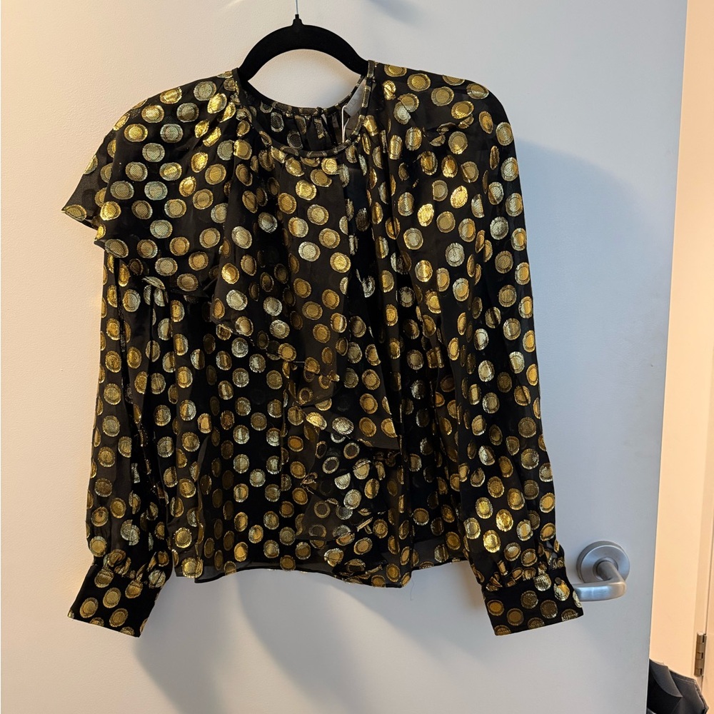 Ulla Johnson Black and Gold Polka Dot silk Blouse